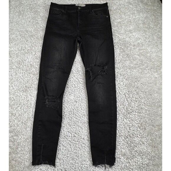 Free People Shark Bite Distress Raw Hem Skinny Jeans Black - Picture 2 of 13